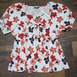 BloomChic Kids Floral Blouse - Red, Black, and White